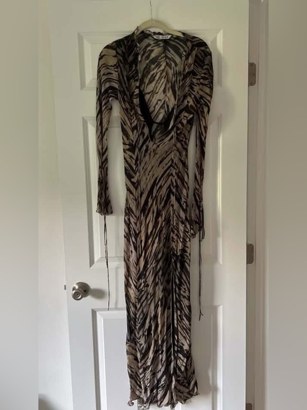 Zara Long Sleeve Maxi Dress in Black and Tan Animal Print
